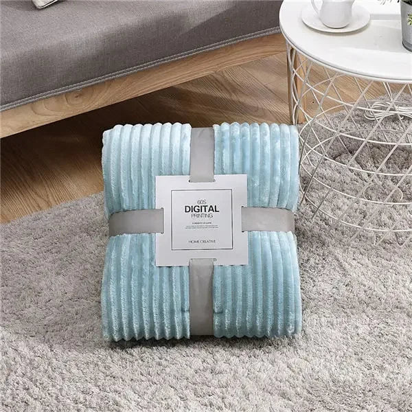 Tiktok Viral Cozy Striped Flannel Blankets - Soft Pink & Blue Mink Throw for Beds, Sofas, and Travel