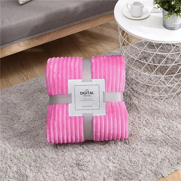 Tiktok Viral Cozy Striped Flannel Blankets - Soft Pink & Blue Mink Throw for Beds, Sofas, and Travel