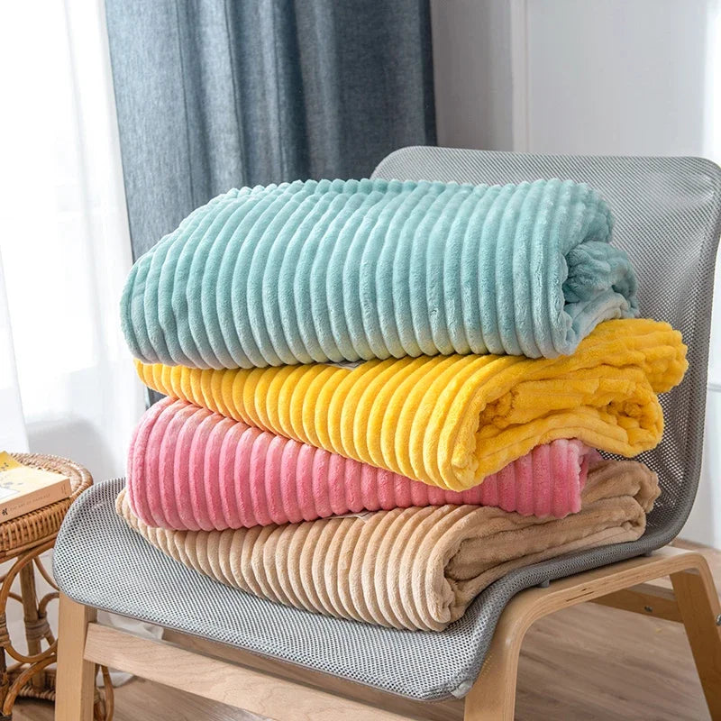 Tiktok Viral Cozy Striped Flannel Blankets - Soft Pink & Blue Mink Throw for Beds, Sofas, and Travel